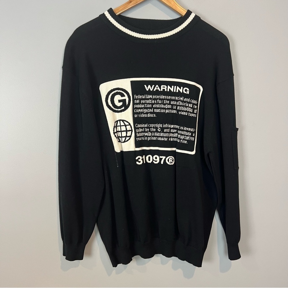 Georrge Olivier Warning Crew Neck Black Sweater Mens Size Medium